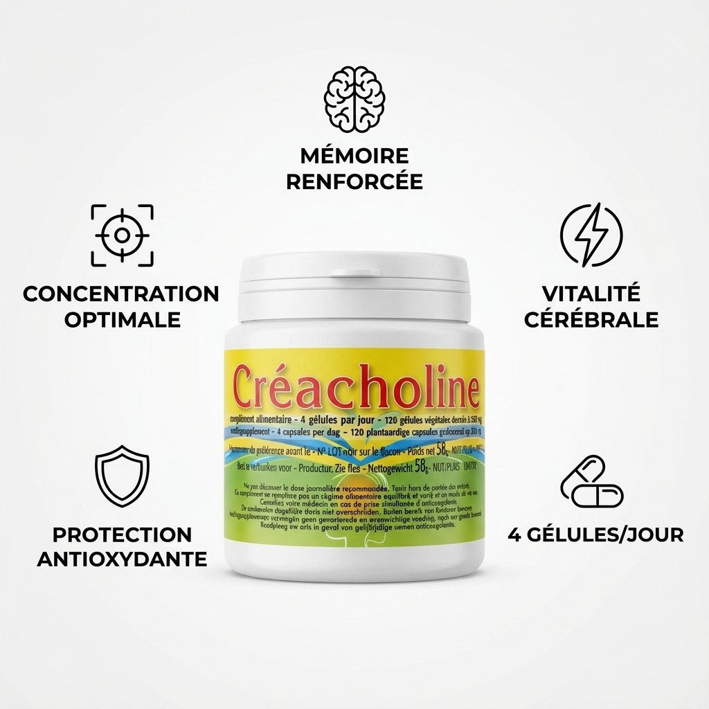Créacholine Jade Recherche 120 gélules - Flacon complément cérébral avec bénéfices mémoire et concentration