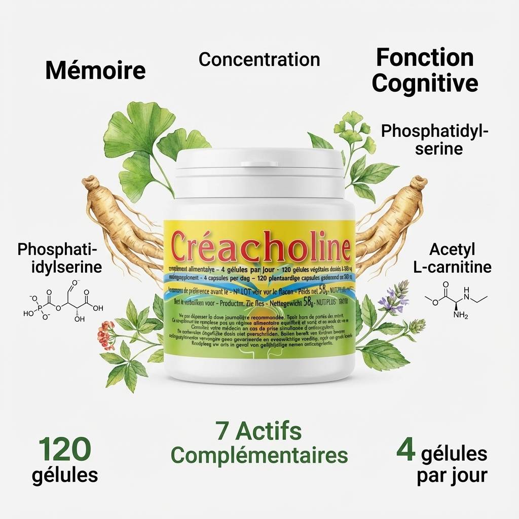 Créacholine Jade Recherche 120 gélules - Complément mémoire et concentration avec ingrédients actifs