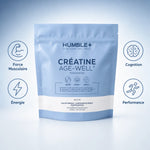 Créatine AGE-WELL Humble+ 300g avec icônes force musculaire, cognition, énergie et performance