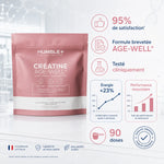 Créatine Glow AGE-WELL 300g Humble+ avec infographie scientifique et résultats cliniques