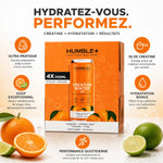 Pack Créatine Water Humble+ 4x330ml avec 5 bénéfices clés: ultra-pratique, goût tangor-lime, 3g créatine, hydratation, performance