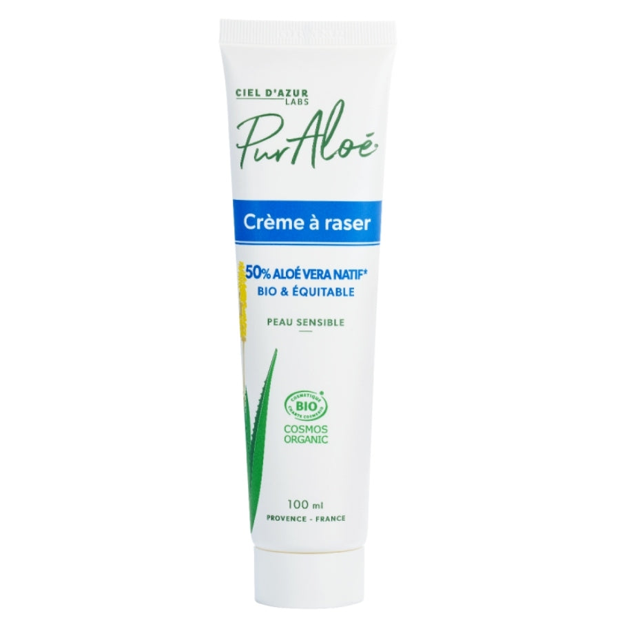Un tube de Crème à Raser bio avec 50% d'Aloé Vera de 100 ml de la marque Pur'Aloé