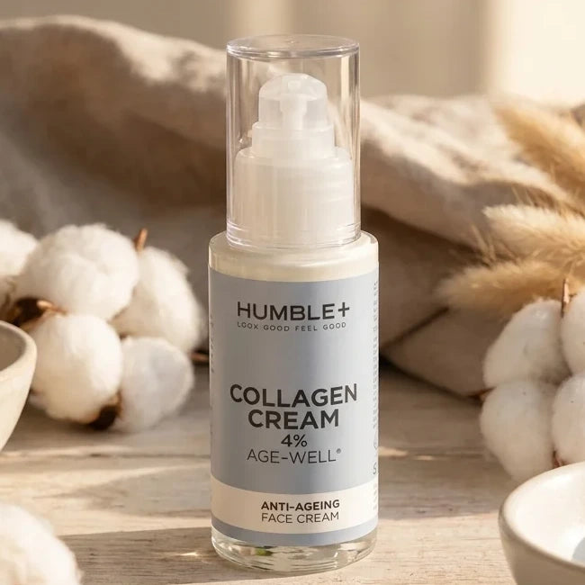 Crème anti-âge Humble+ collagène marin 4% 50ml en ambiance luxe minimaliste