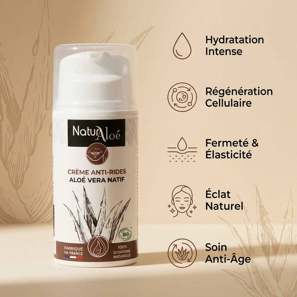 Crème anti-rides bio Naturaloé 50mL avec bénéfices hydratation et régénération cellulaire