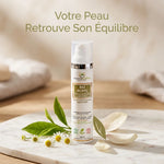 Crème BIO ACNYL 50ml Science et Équilibre avec éléments botaniques naturels sur fond wellness