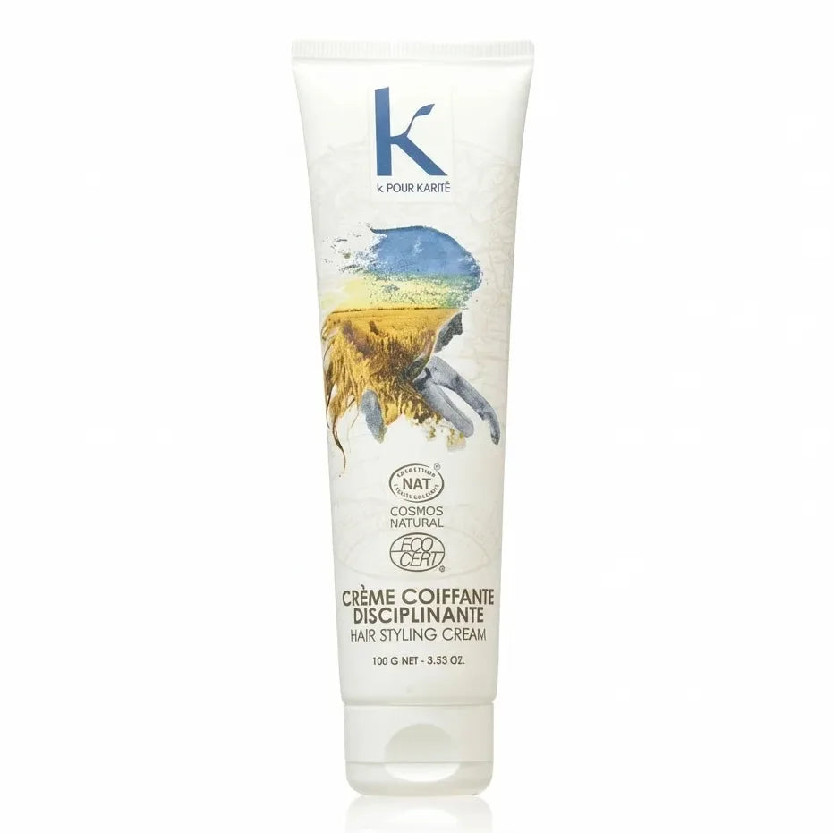 Crème Coiffante Disciplinante K pour Karité 100g tube blanc packaging bleu or