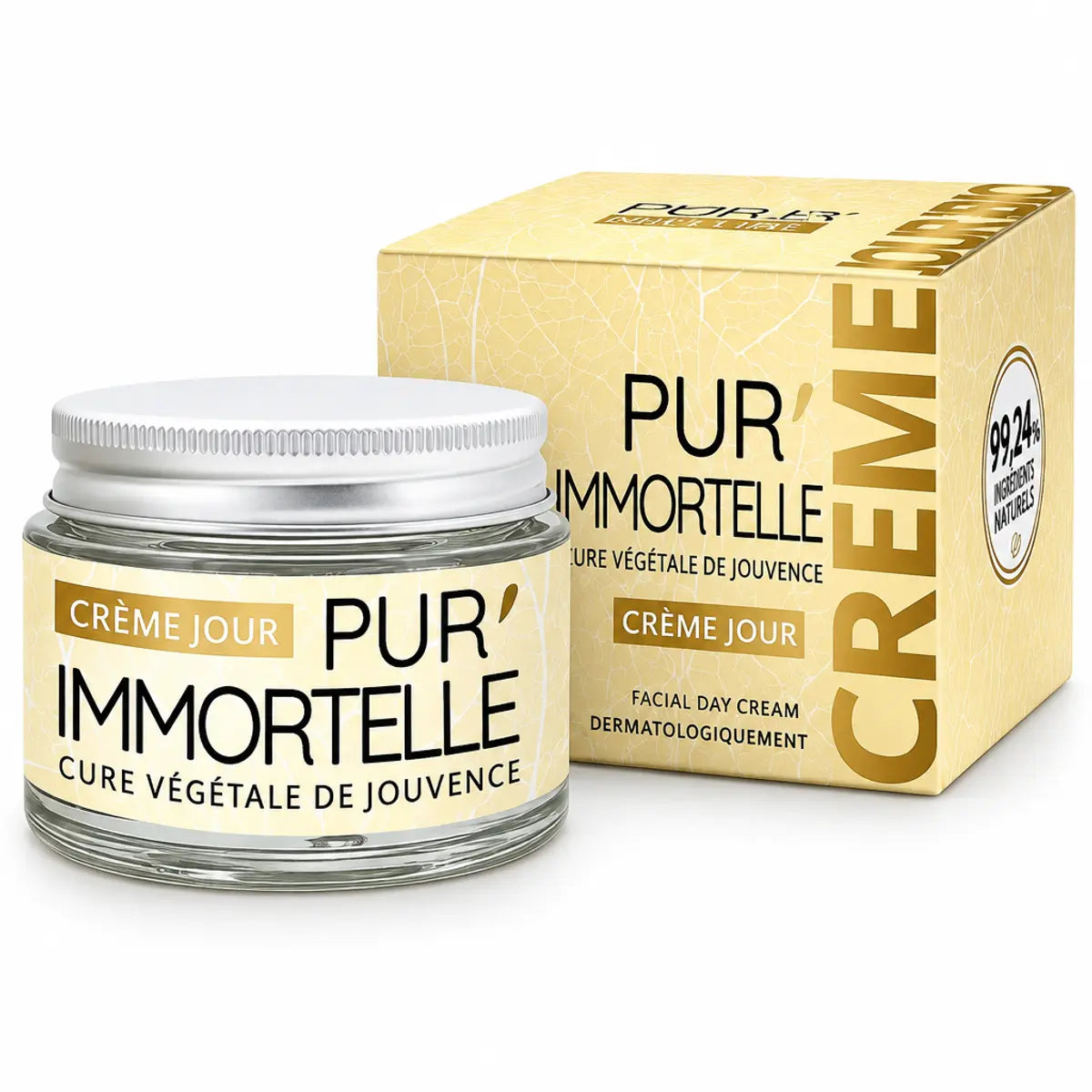 Crème de jour visage bio Pur'Immortelle 50ml avec son emballage carton