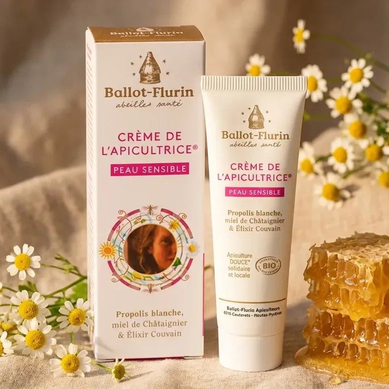Crème de l'Apicultrice Ballot-Flurin peau sensible bio 30ml avec miel et camomille