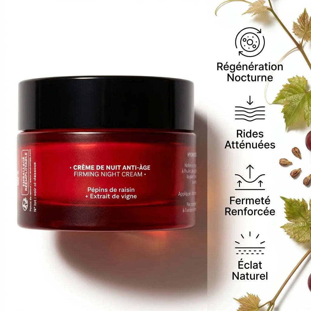Crème de nuit anti-âge Andromée 50ml avec bénéfices : régénération, rides atténuées, fermeté et éclat