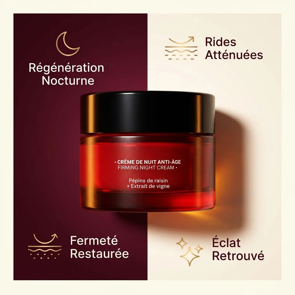 Crème de nuit anti-âge Andromée 50ml avec icônes bénéfices régénération et rides atténuées