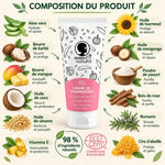 Crème de shampooing Noire Ô Naturel 200ml pour cheveux frisés et crépus, entourée des ingrédients naturels : aloe vera, beurre de karité, huile de coco
