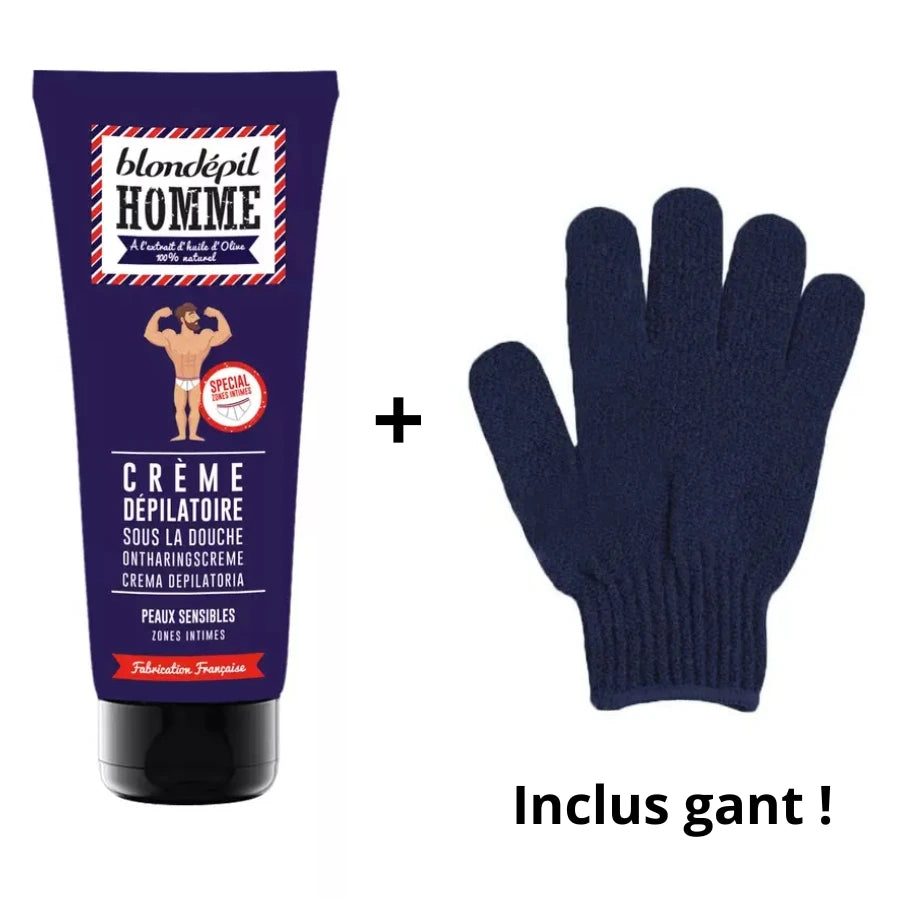 Crème dépilatoire zones intimes + gant - Blondépil Homme