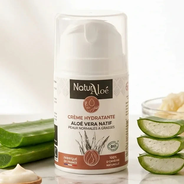 Crème hydratante bio Naturaloé 50 mL avec feuilles d'aloe vera et ingrédients naturels