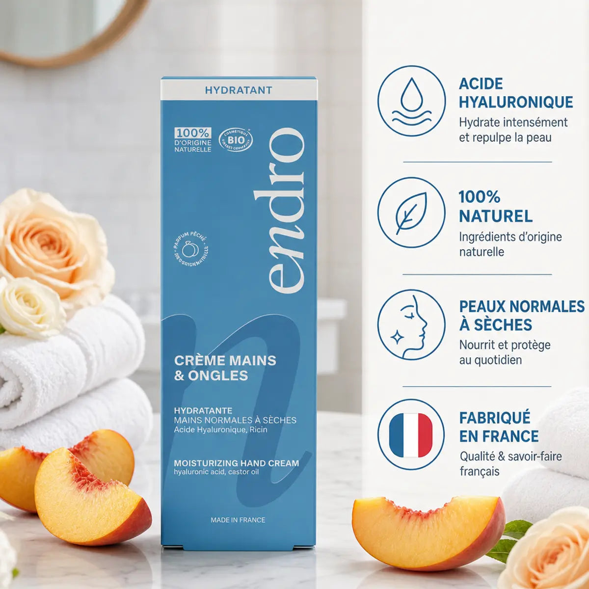 Crème hydratante mains et ongles Endro 50mL bio naturelle peaux normales sèches