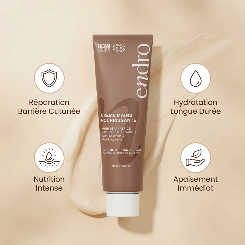 Crème hydratante mains Endro 50mL avec bénéfices réparation, hydratation et nutrition