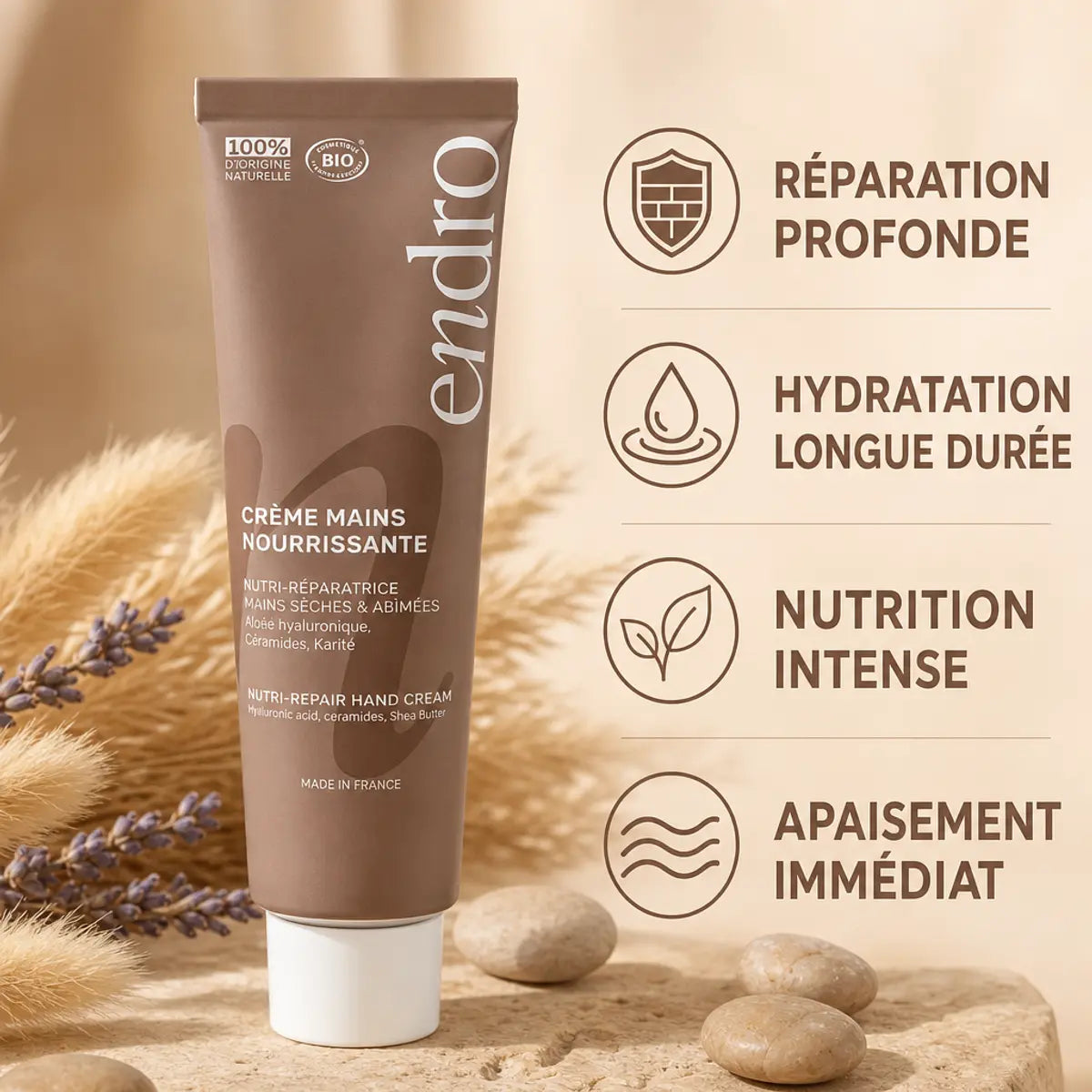 Crème hydratante mains Endro réparatrice 50mL avec bénéfices hydratation nutrition apaisement