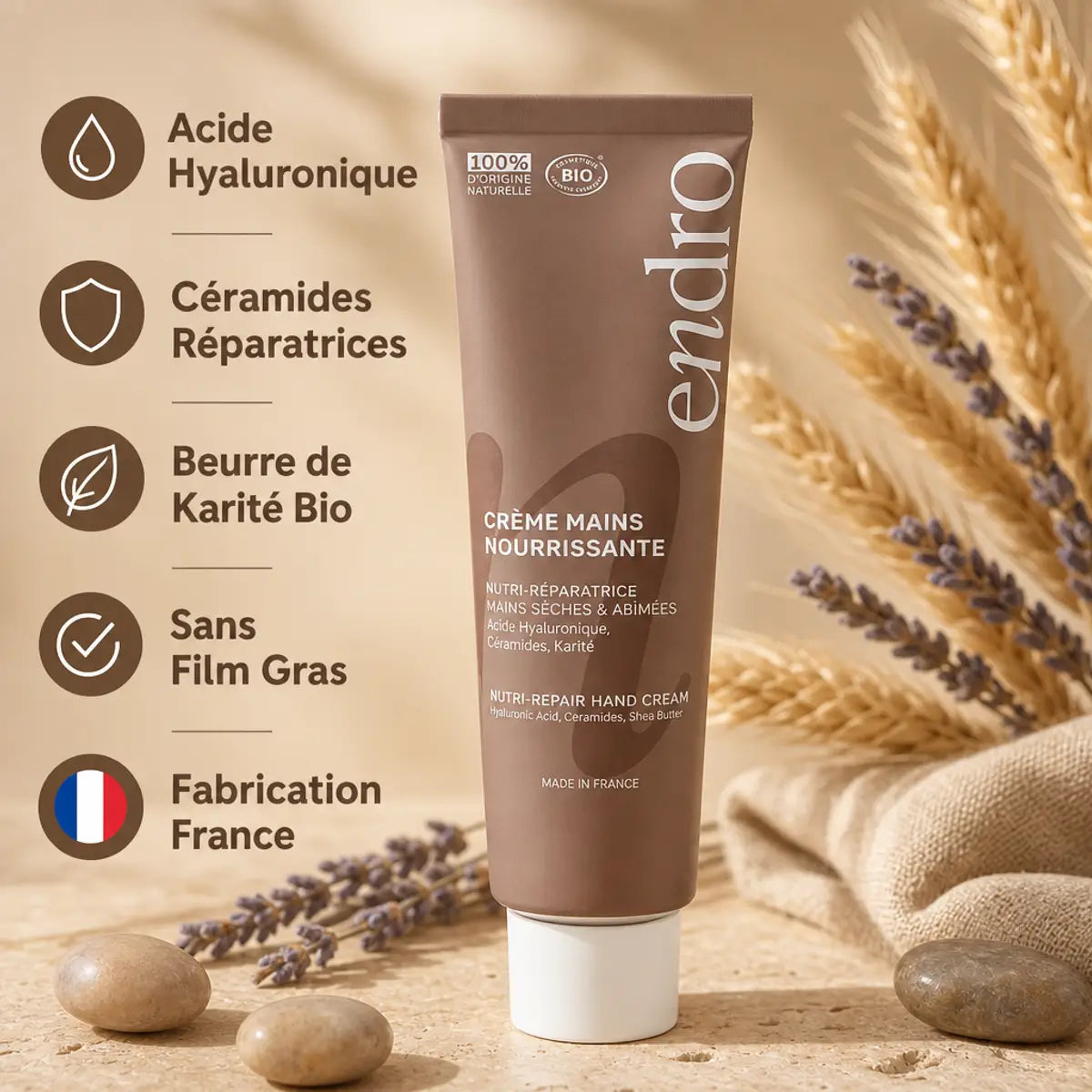 Crème Hydratante Mains Endro 50mL avec acide hyaluronique et beurre de karité bio