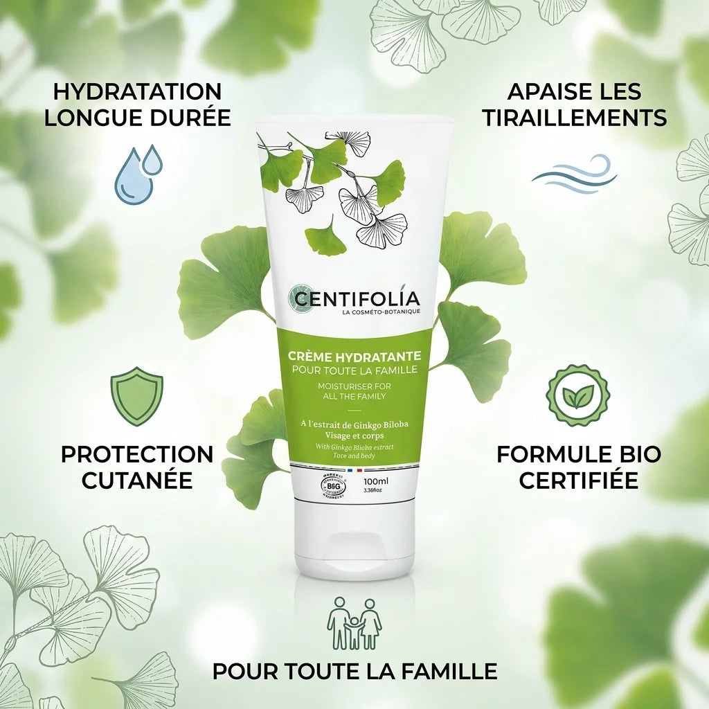 Crème hydratante Centifolia 100ml avec 5 bénéfices : hydratation longue durée, bio certifiée, pour toute la famille
