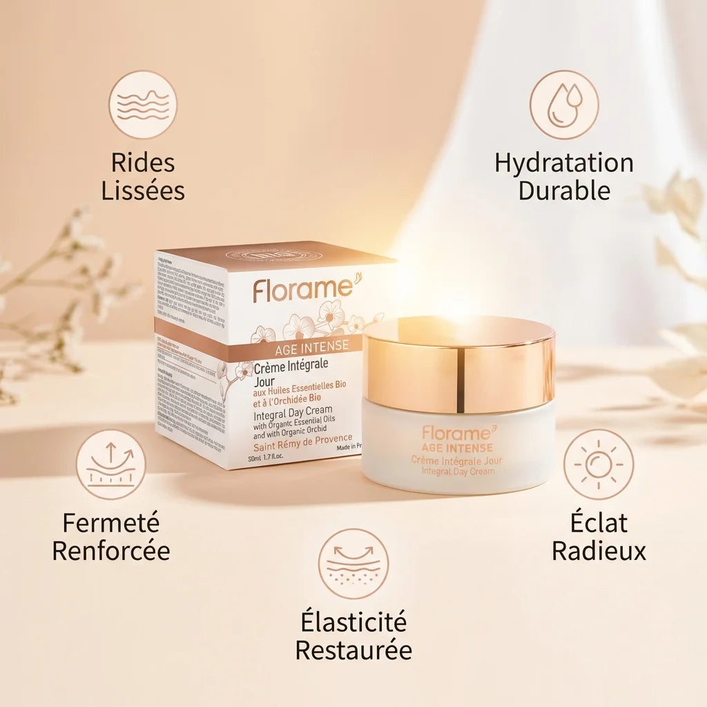 Crème Jour Âge Intense Bio Florame 50ml avec bénéfices: rides lissées, hydratation, fermeté et éclat