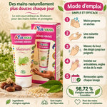 Tube et étui rose de la crème mains au Shatavari AyurVana 75 ml avec mode d'emploi en 5 étapes
