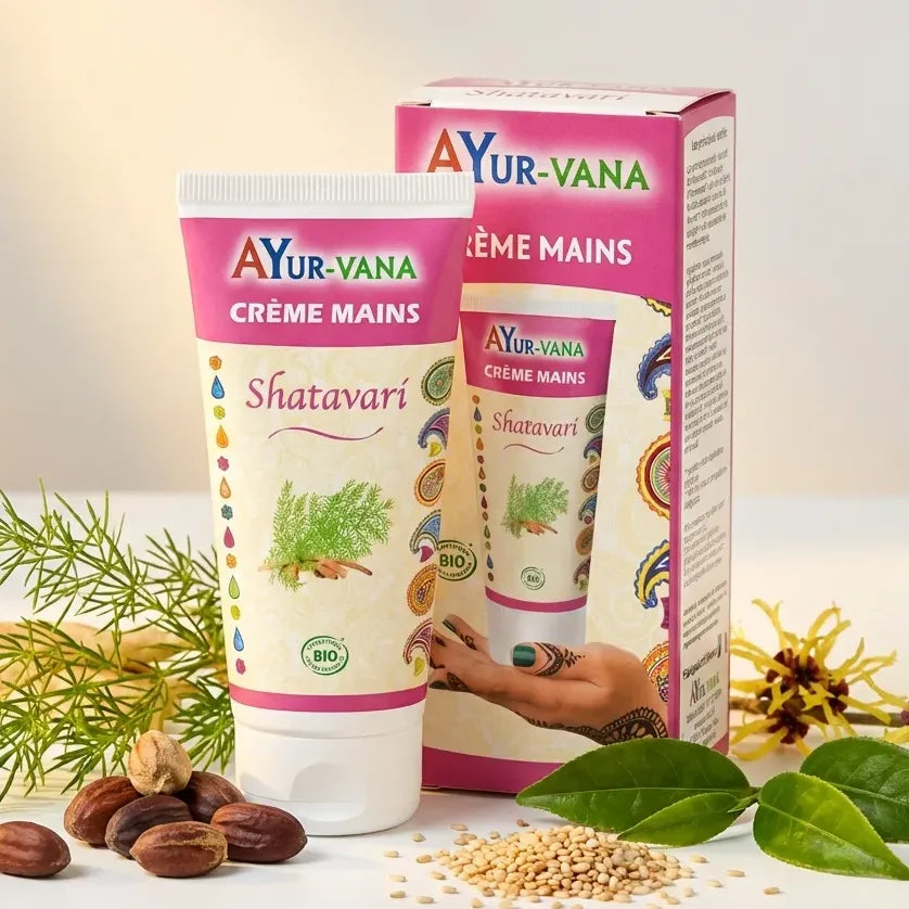 Crème mains Shatavari AyurVana 75ml avec ingrédients botaniques naturels bio-certifiés