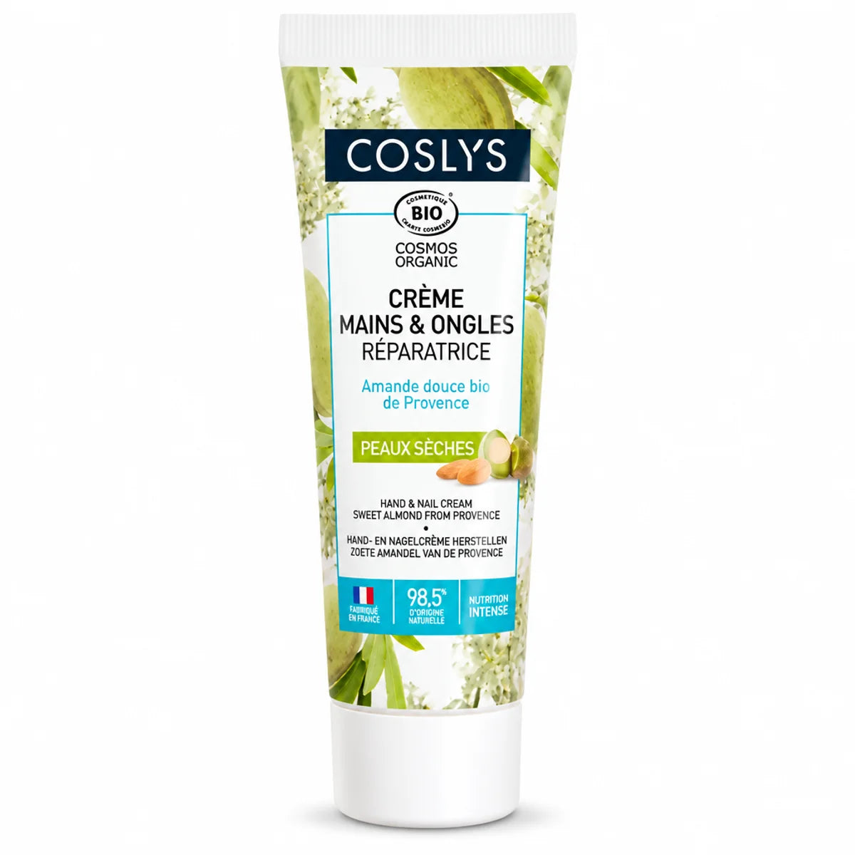 Crème mains et ongles réparatrice bio Coslys 50 ml tube blanc certifié