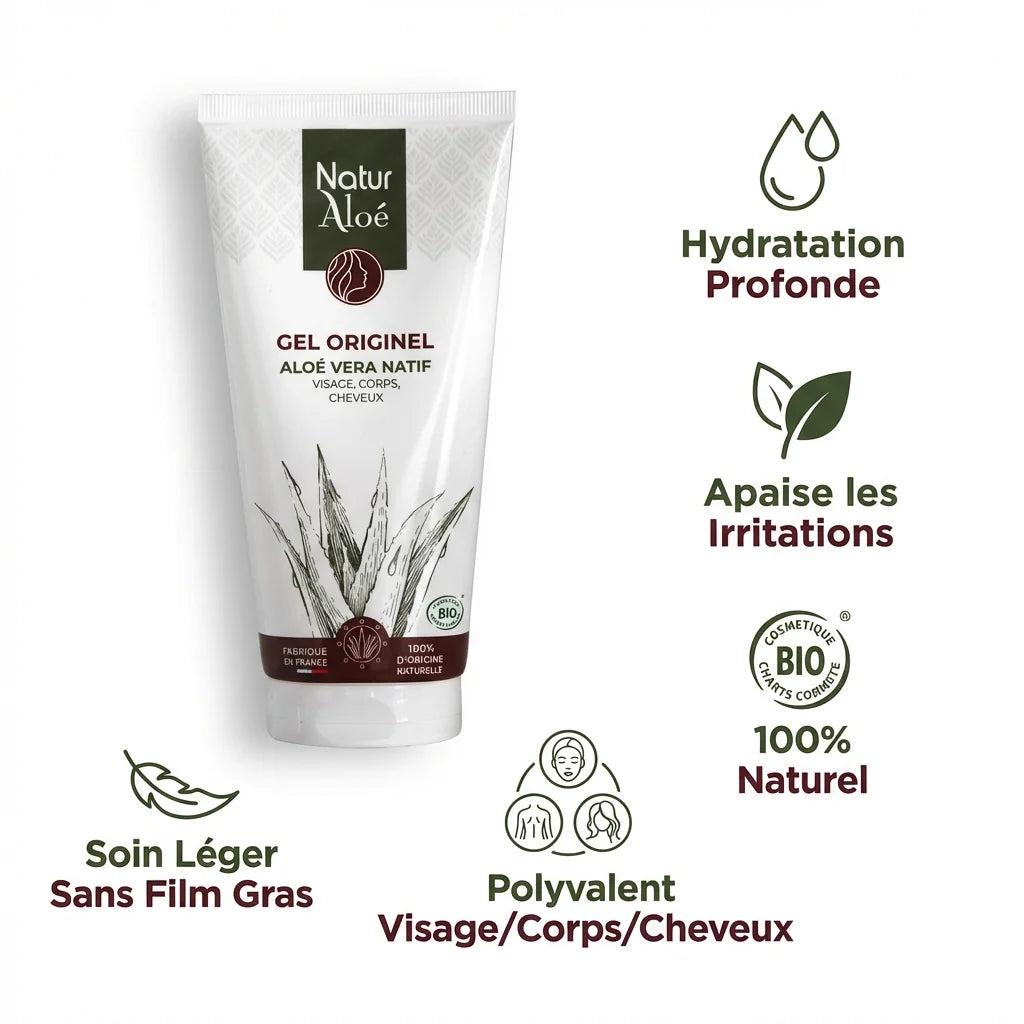 Crème bio Naturaloé 150 mL avec bénéfices hydratation et apaisement - tube blanc et vert