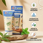 Crème Pieds Neem AyurVana 75ml - Infographie bénéfices hydratation régénération peau