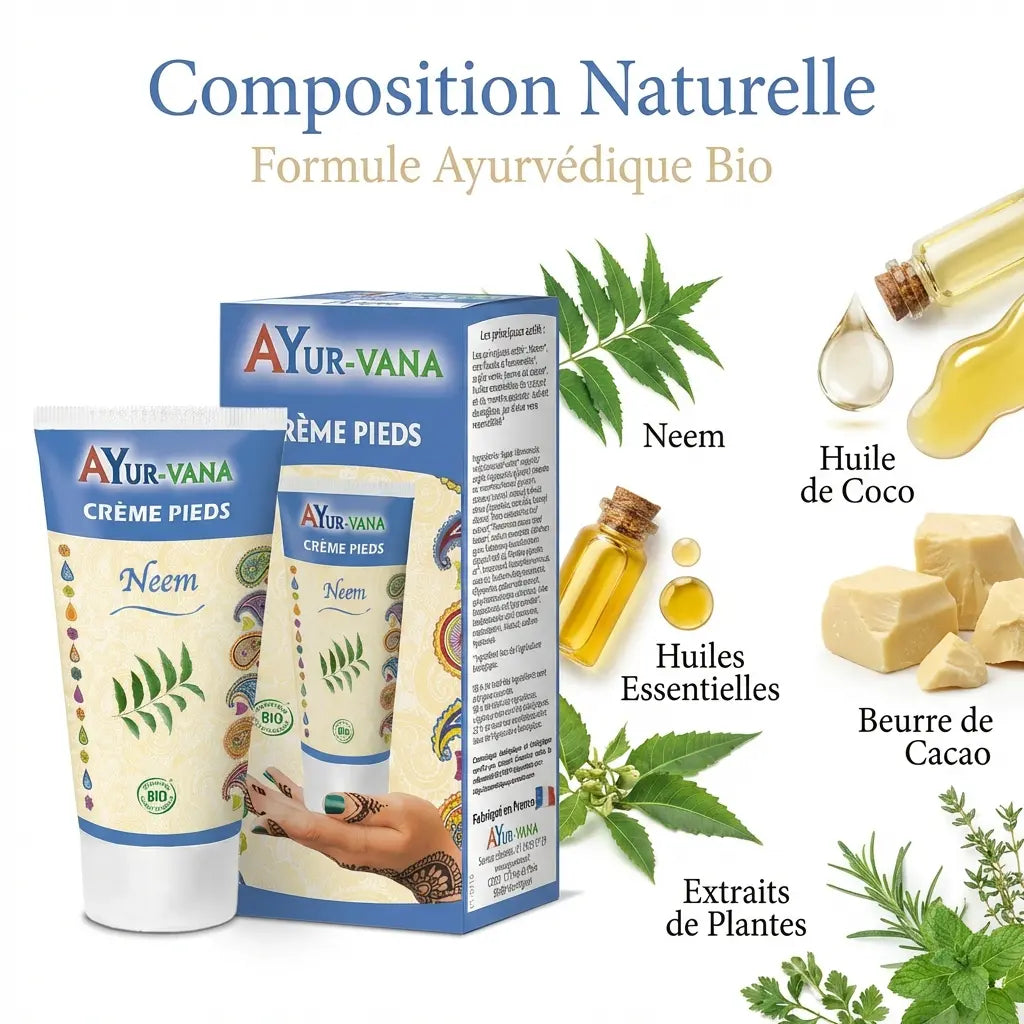Crème Pieds Neem AyurVana 75ml avec ingrédients naturels bio - Formule Ayurvédique