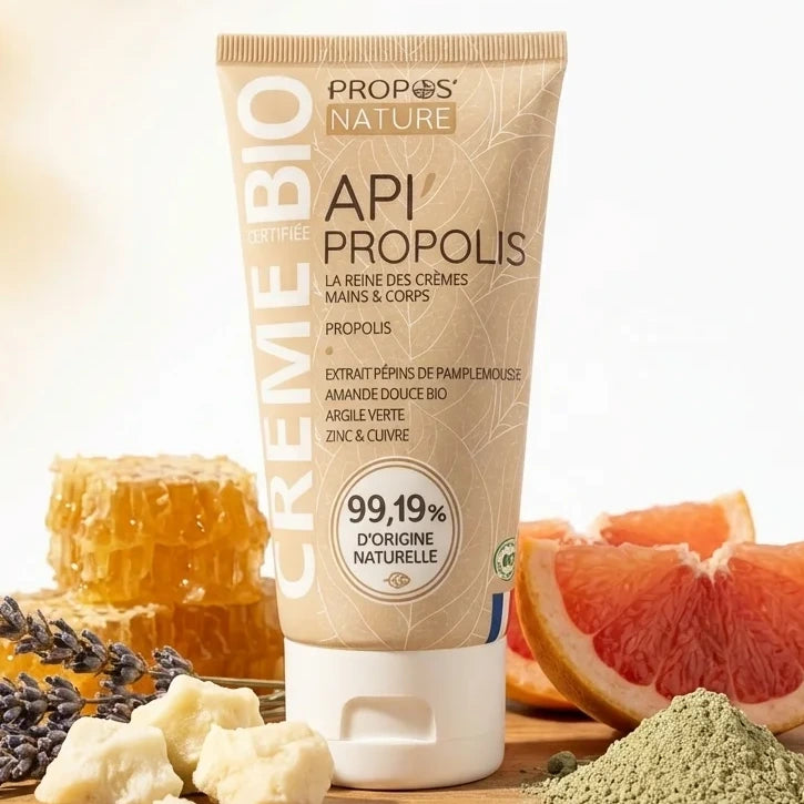 Crème Propolis bio 100ml Propos'Nature avec ingrédients naturels et miel sur bois
