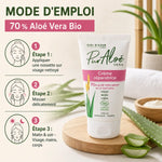 Crème réparatrice Pur'Aloé Vera bio 150ml avec guide d'utilisation et feuilles d'aloé frais