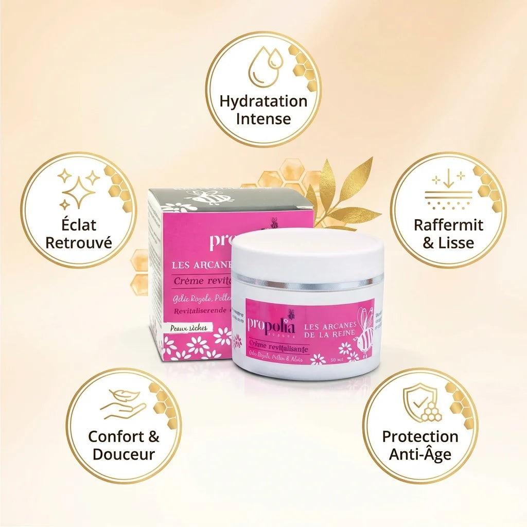 Crème Revitalisante Les Arcanes de la Reine Propolia 50ml avec bénéfices anti-âge et hydratation