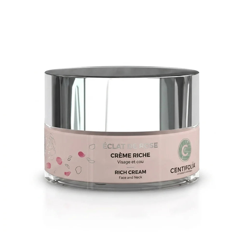Crème Riche Éclat de Rose Bio Centifolia 50ml en pot verre avec étiquette rose