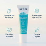 Crème Solaire Hydratante SPF 30 Kerbi avec bénéfices : hydratation, protection UV, bio naturel
