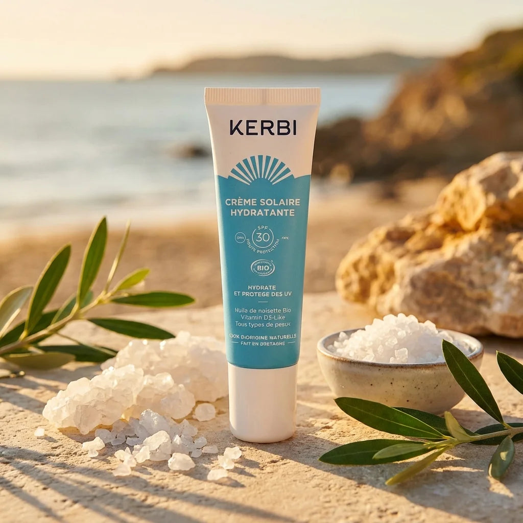 Crème solaire hydratante SPF 30 Kerbi 40ml avec éléments naturels et lumière côtière