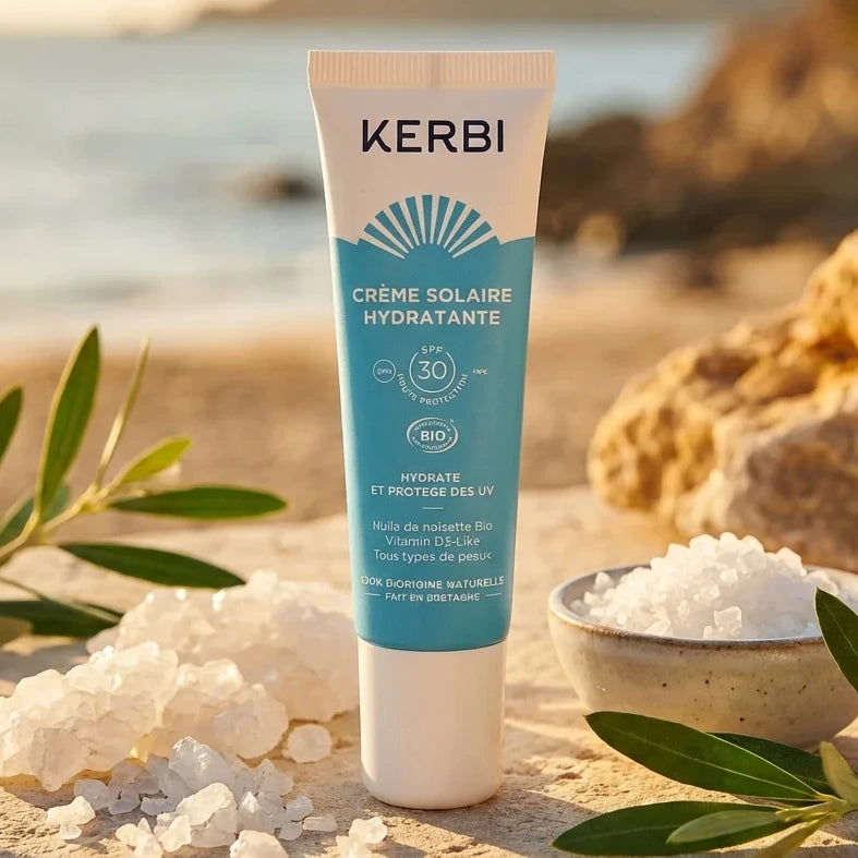Crème solaire hydratante SPF 30 Kerbi 40ml avec éléments naturels et lumière côtière