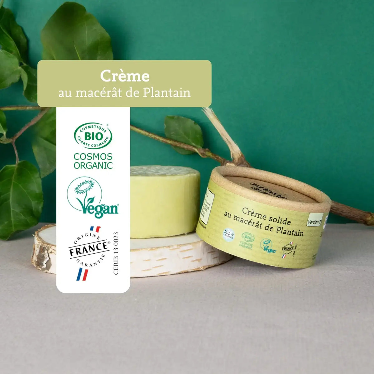 Les labels de la crème solide au macérât de plantain anti-démangeaisons de la marque Comme Avant
