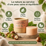 Crème solide huile de noisette peaux imperfections 50g avec bénéfices purifie hydrate régule sébum