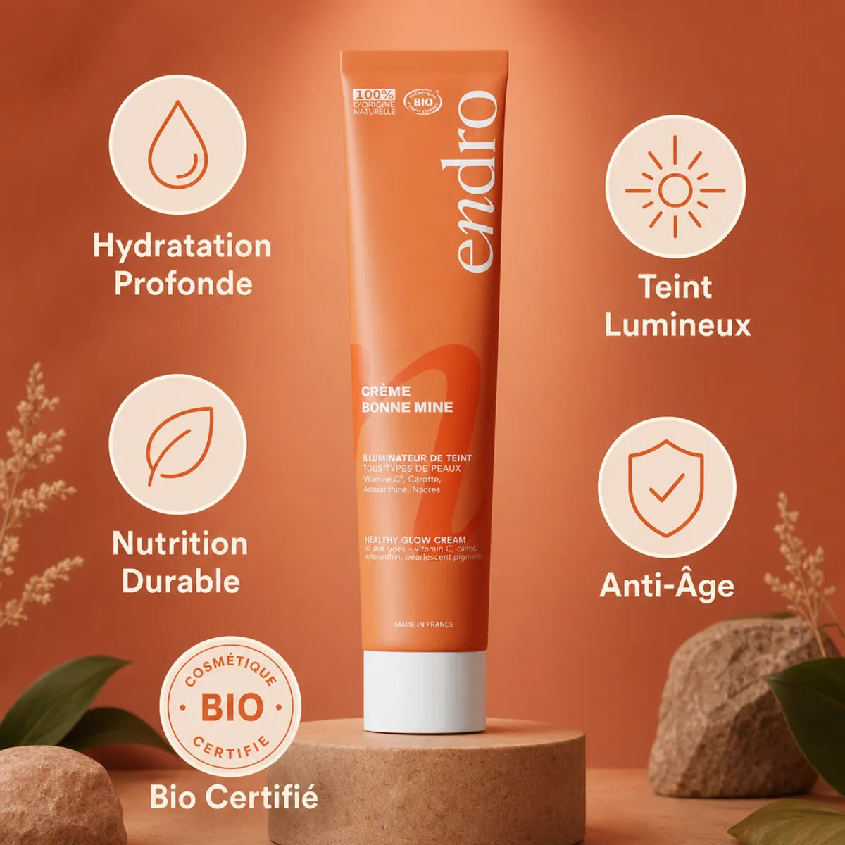 Crème visage Bonne Mine Endro 50ml avec bénéfices hydratation et teint lumineux pour peaux normales à sèches
