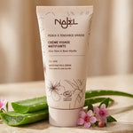 Crème visage matifiante Bio Najel 50ml avec aloe vera et fleurs botaniques sur marbre