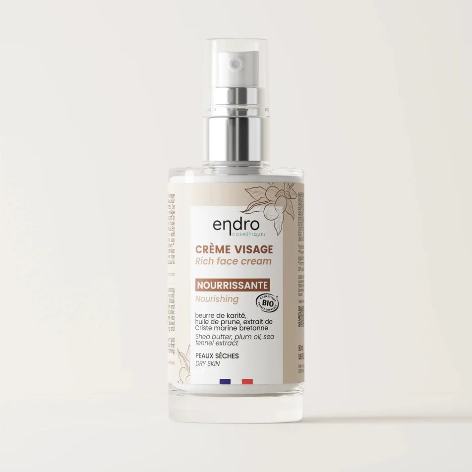 Un flacon de crème visage nourrissante de la marque Endro