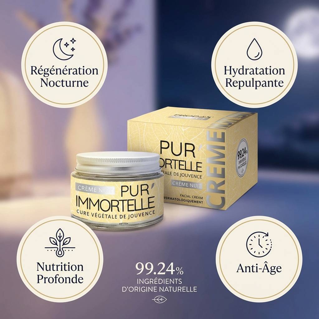 Crème Visage Nuit bio Pur'Immortelle 50ml avec bénéfices régénération nocturne et anti-âge