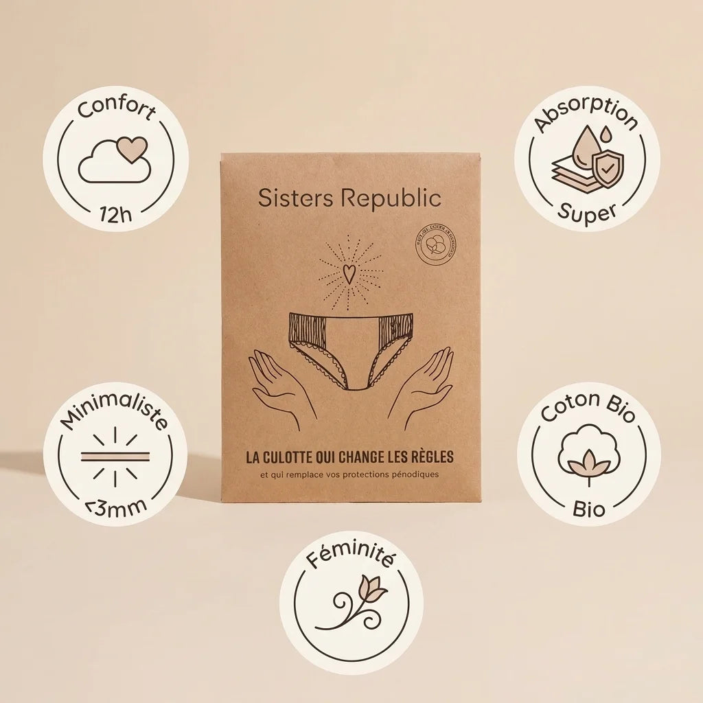 Culotte menstruelle Colette Sisters Republic - Absorption super, confort 12h, coton bio