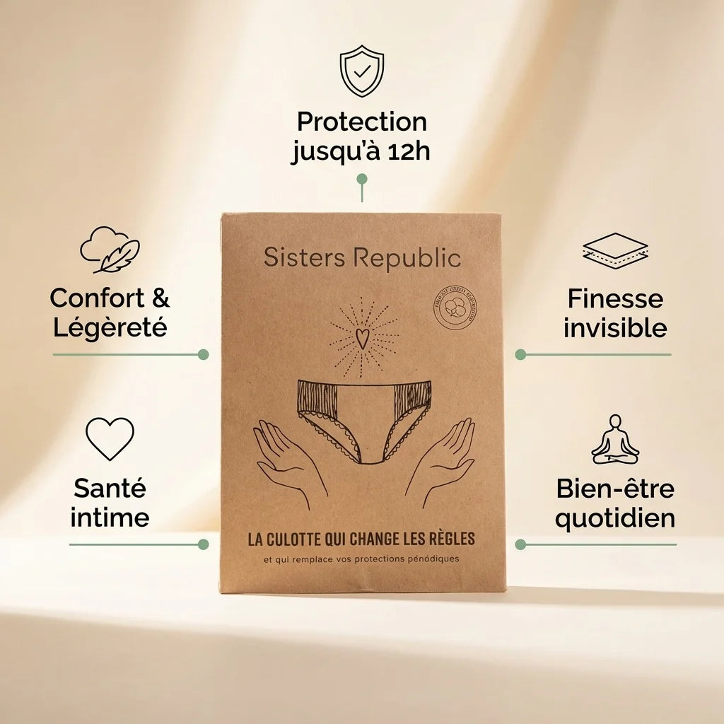 Culotte menstruelle Sidonie Sisters Republic taille S avec infographie avantages protection 12h