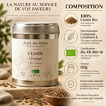 Cumin Graine Bio 60g - Boîte métallique avec composition et certification biologique