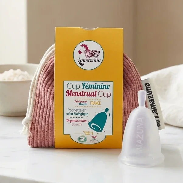 Cup menstruelle Lamazuna taille 1 avec pochon en coton biologique rose