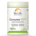 Une boite de complément Curcuma 2400 Bio de 60 gélules de la marque Be-Life.