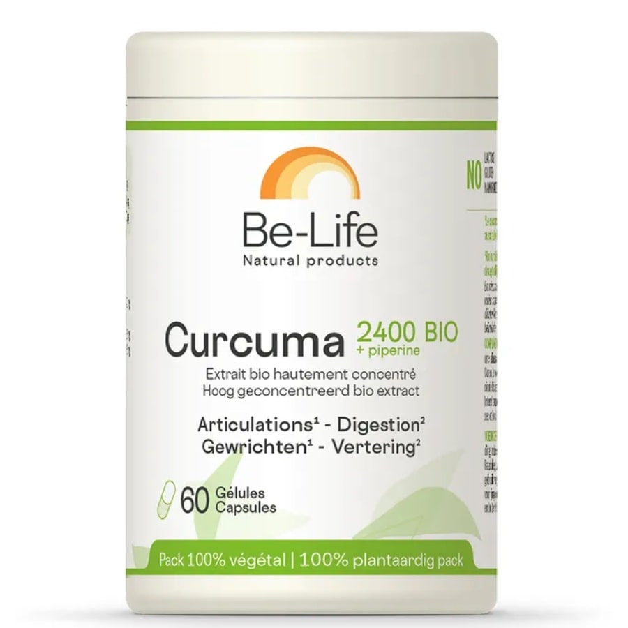 Une boite de complément Curcuma 2400 Bio de 60 gélules de la marque Be-Life.