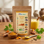 Poudre de curcuma bio AYur-vana 150g avec racines fraîches et ingrédients wellness