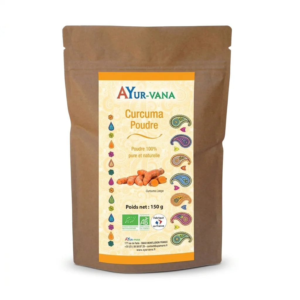 Curcuma bio AYur-vana 150g poudre en sachet kraft certifié biologique
